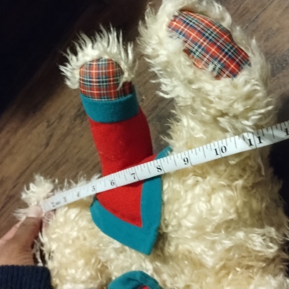 ✓VTG Hallmark Christmas Stuffed Merrily Bear w/ Snowman Coat + Bow Headband 11in - Picture 12 of 13